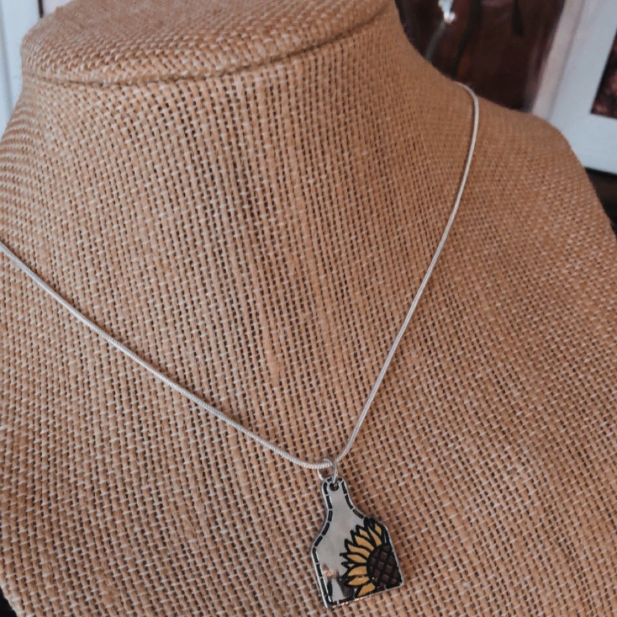 Sunflower tag necklace