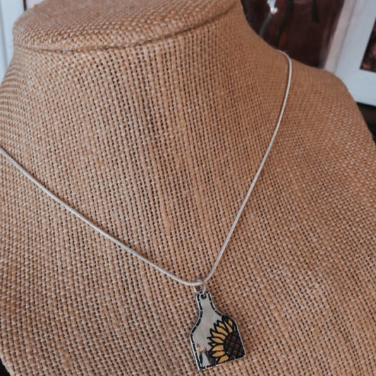 Sunflower tag necklace