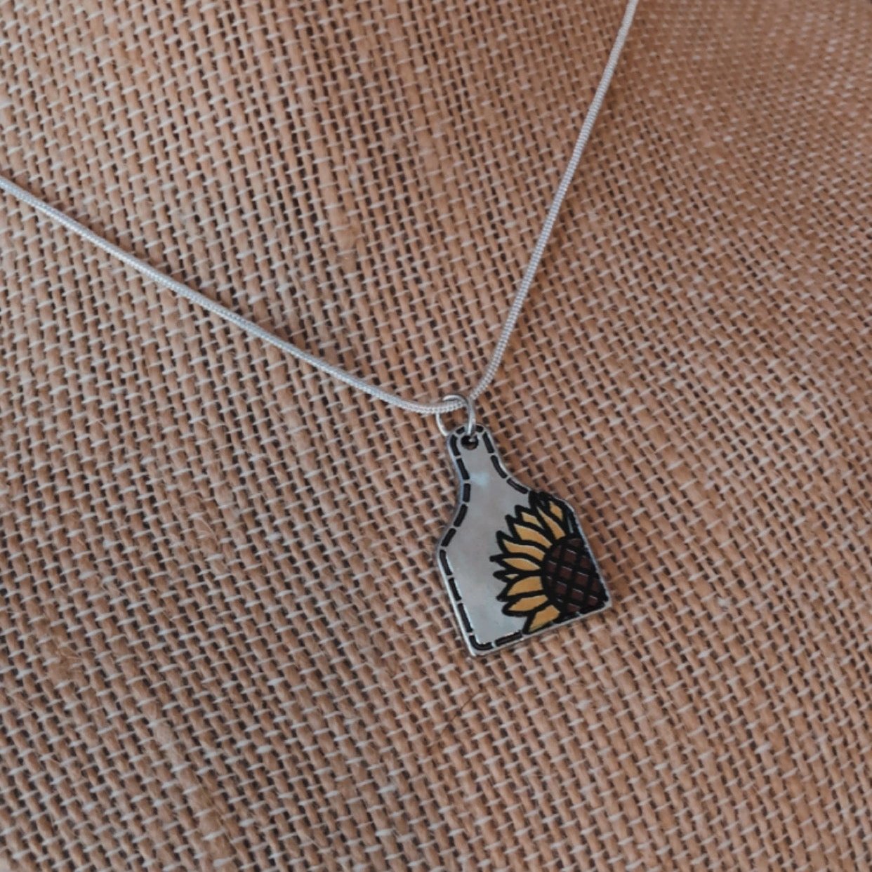 Sunflower tag necklace