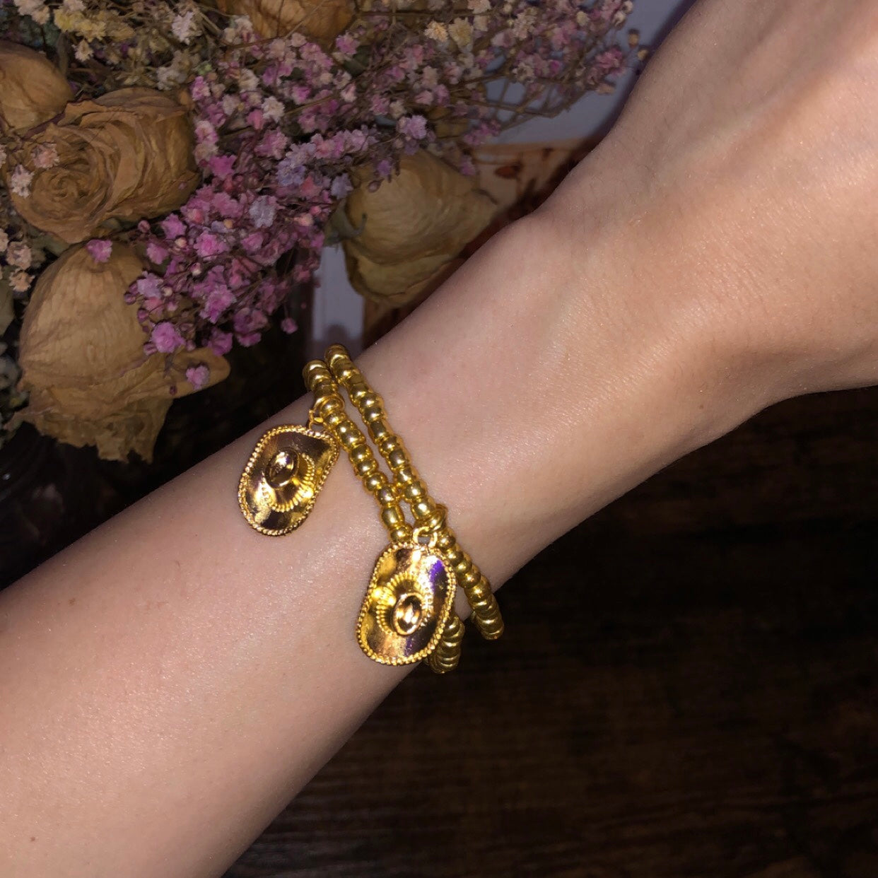 Gold Cowgirl hat Bracelet