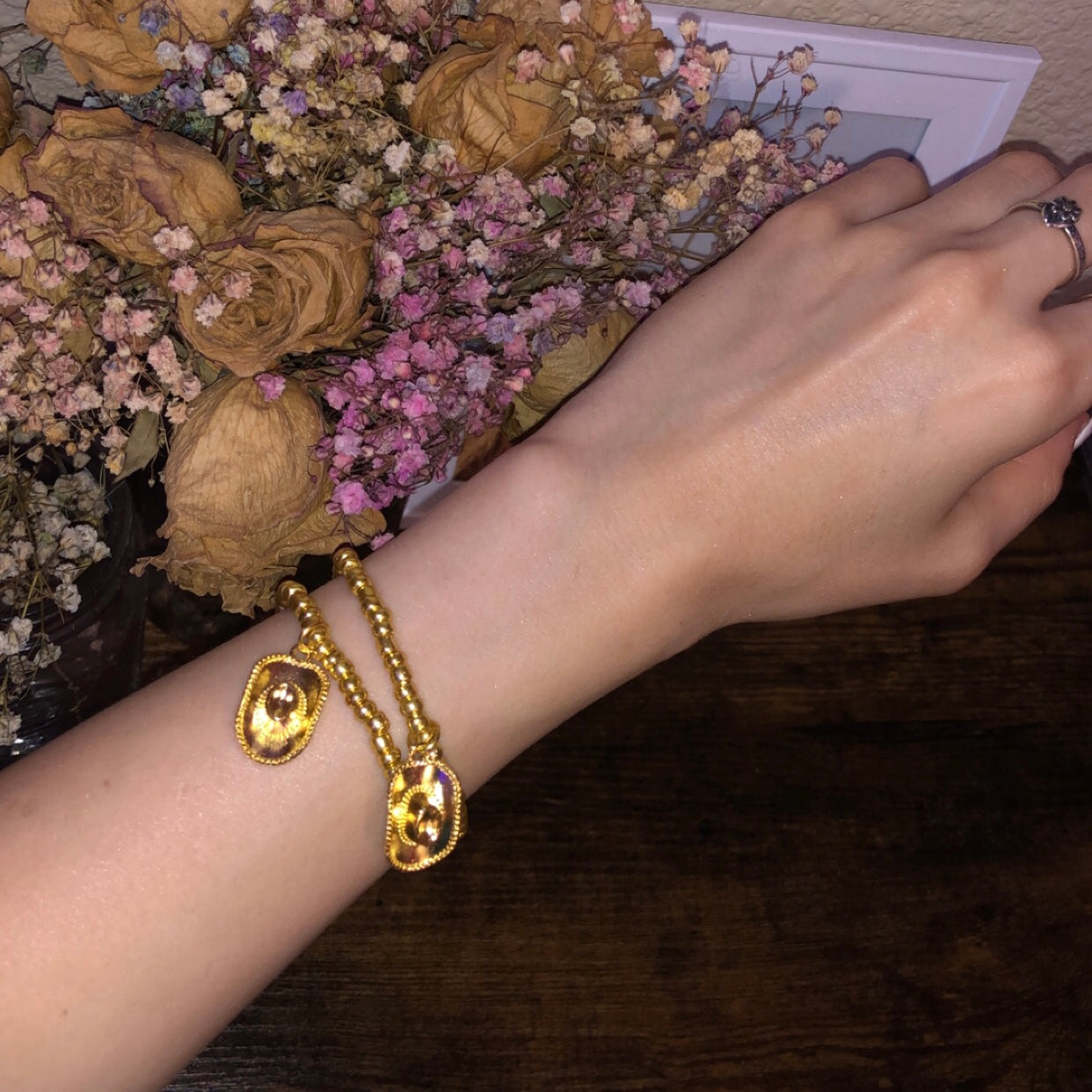 Gold Cowgirl hat Bracelet